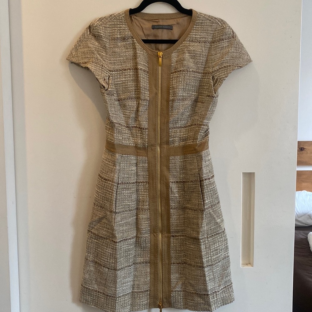 Beige, brown and gold tweed dress by Alberta Ferreti NWT